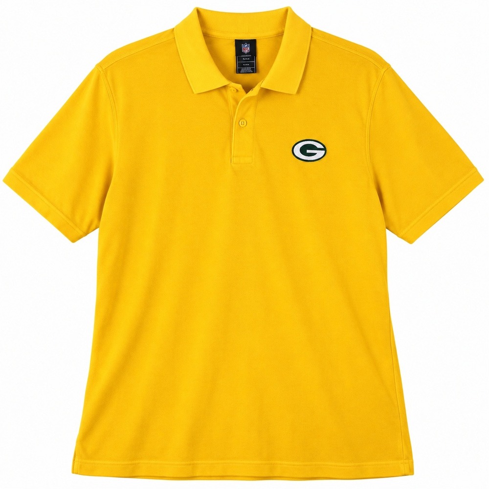 Reebok NFL Green Bay Packers Polo Shirt Mens Large Yellow Short Sleeve Cotton